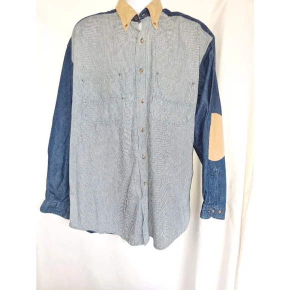 Vintage Tango by Max Raab XL Blue White Striped Denim Casual Button Down Shirt - Picture 3 of 6